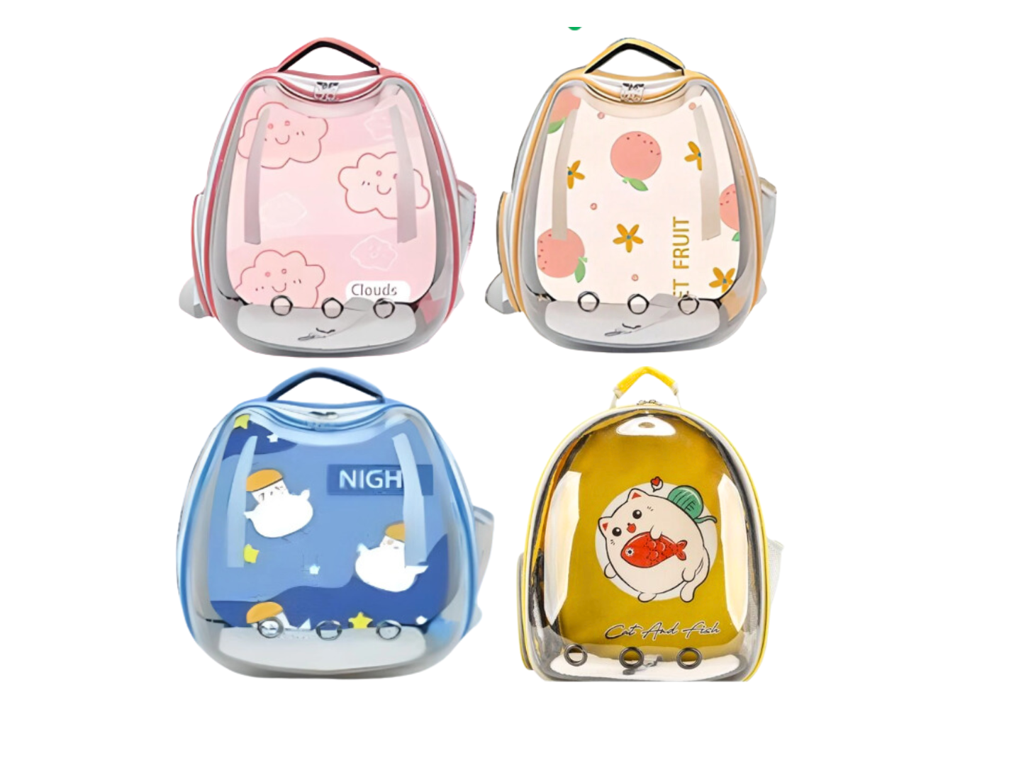 MOCHILA TRANSPARENTE CON DISEÑO CARA DE GATO COLORES