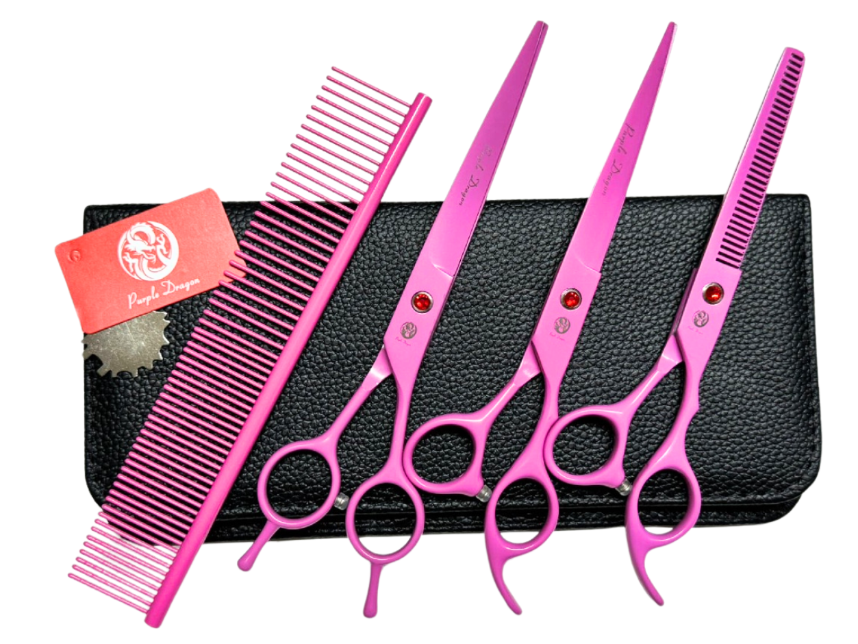 SET DE TIJERAS PROFESIONAL PURPLE DRAGON ROSA 4 PZS