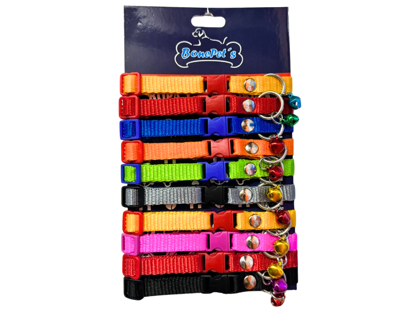 PAQUETE COLLARES NYLON 1/2" CINTA LISA C/ CASCABEL 10 PZAS
