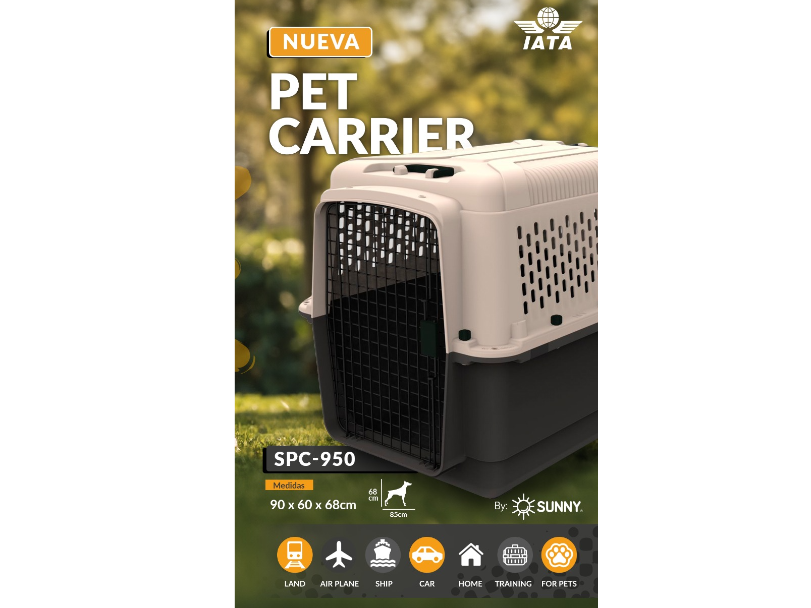 TRANSPORTADORA PET CARRIER MEDIDAS: 90 X 60 X 68 cm