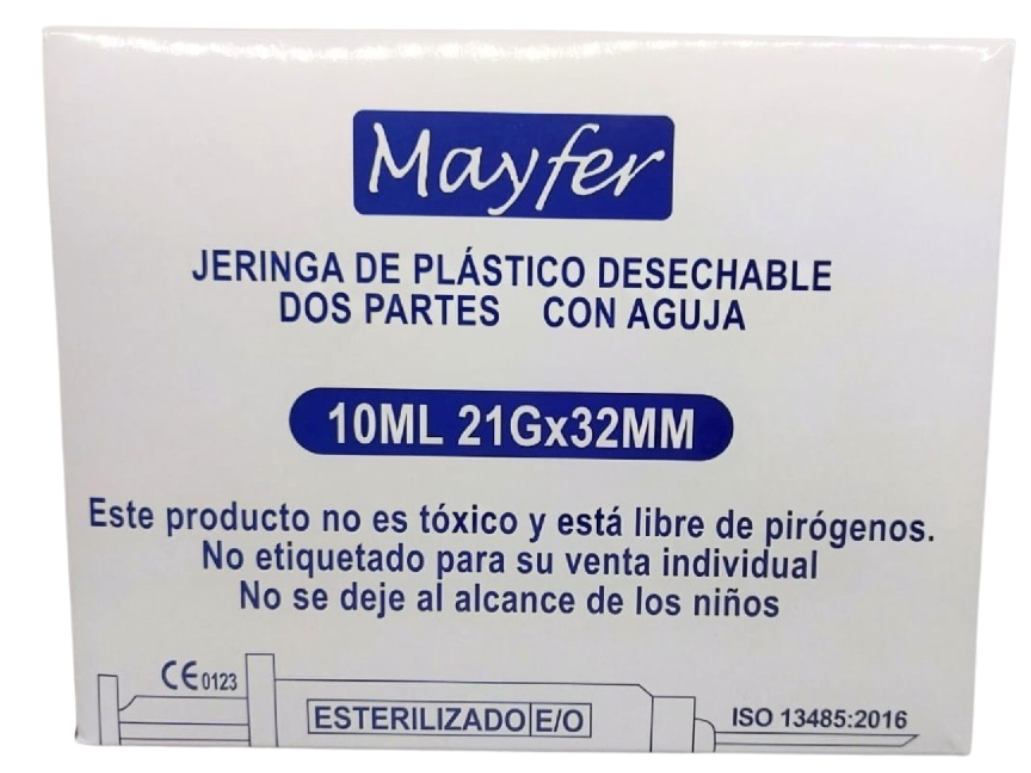 CAJA DE JERINGA 10 ML C/ AGUJA VERDE 100 PZS