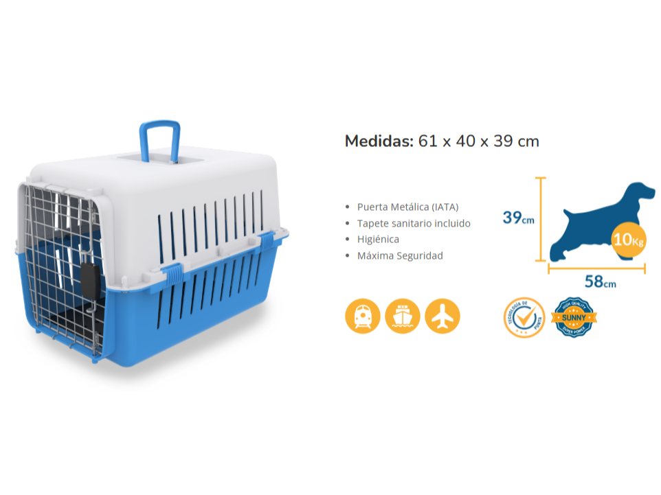 TRANSPORTADORA PARA PERRO CH AZUL (61X40X39)