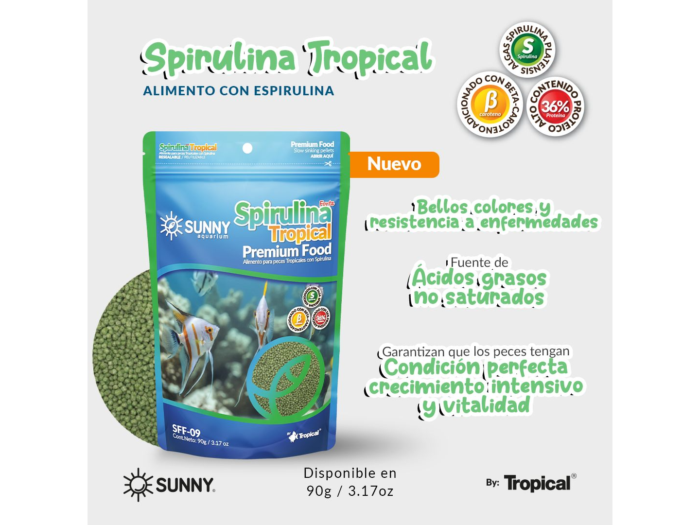 ALIMENTO SUNNY SPIRULINA TROPIC GRAN 90G