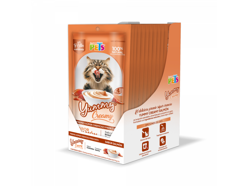 CAJA DISPLAY YUMMY CREAMY P/GATO SALMON- 12 PZS