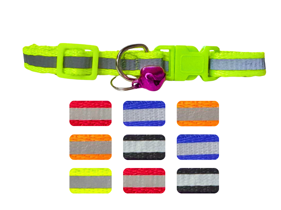 BON125 - PAQUETE DE COLLARES CON REFLEJANTE Y CASCABEL 10 PZS