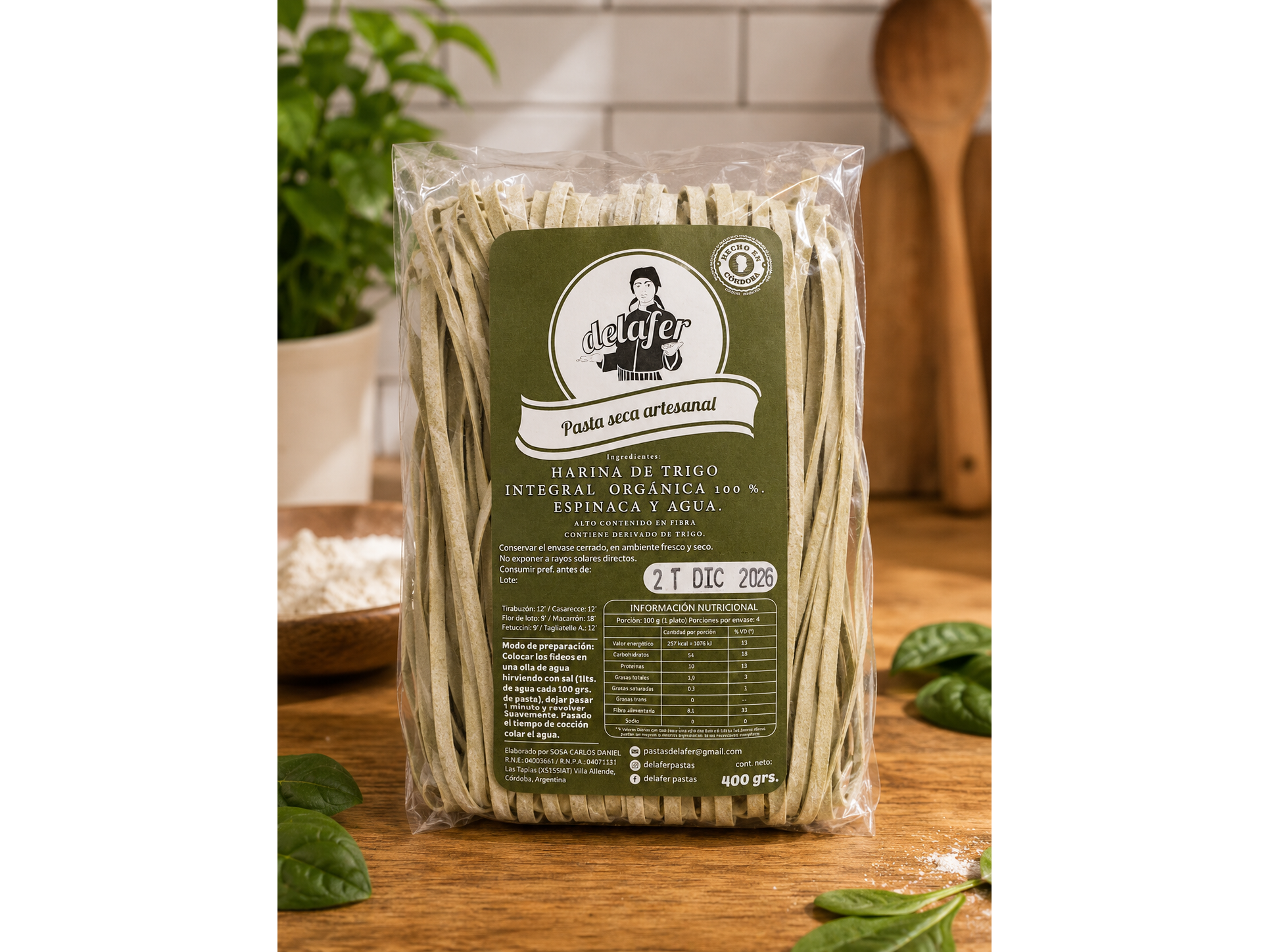 Fideos de harina integral organica DELAFER