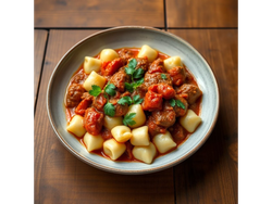 Ñoquis con tuco y carne.