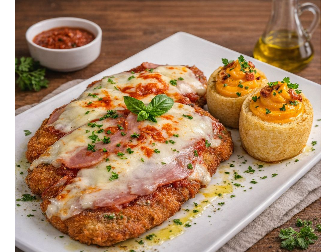 Milanesa con papa volcán