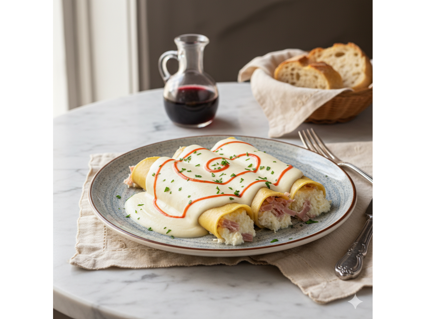 CANELONES JAMON, QUESO Y RICOTA