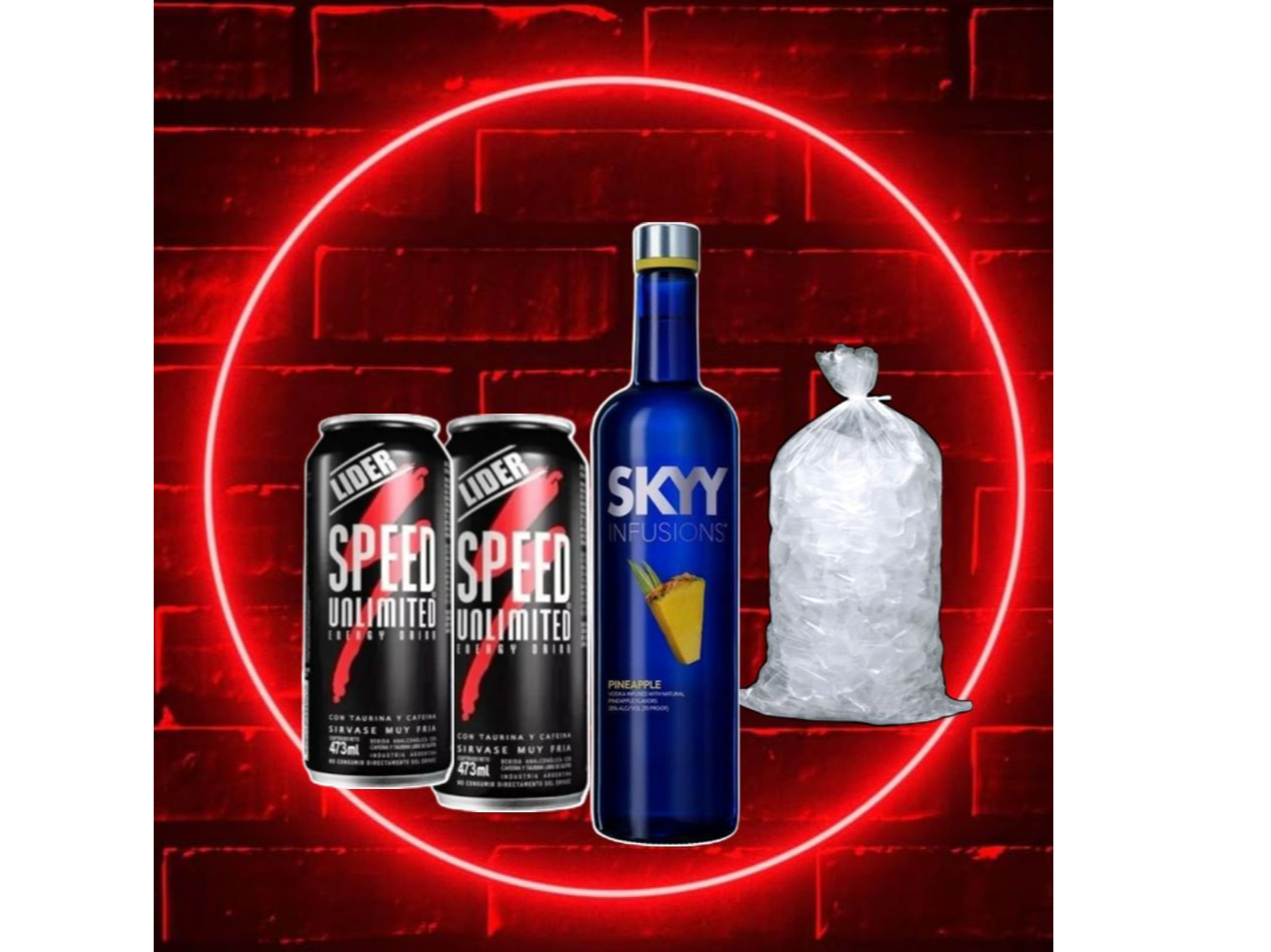 Sky saborizado a elección + 2 Speed xl + hielo de Cuatro copas
