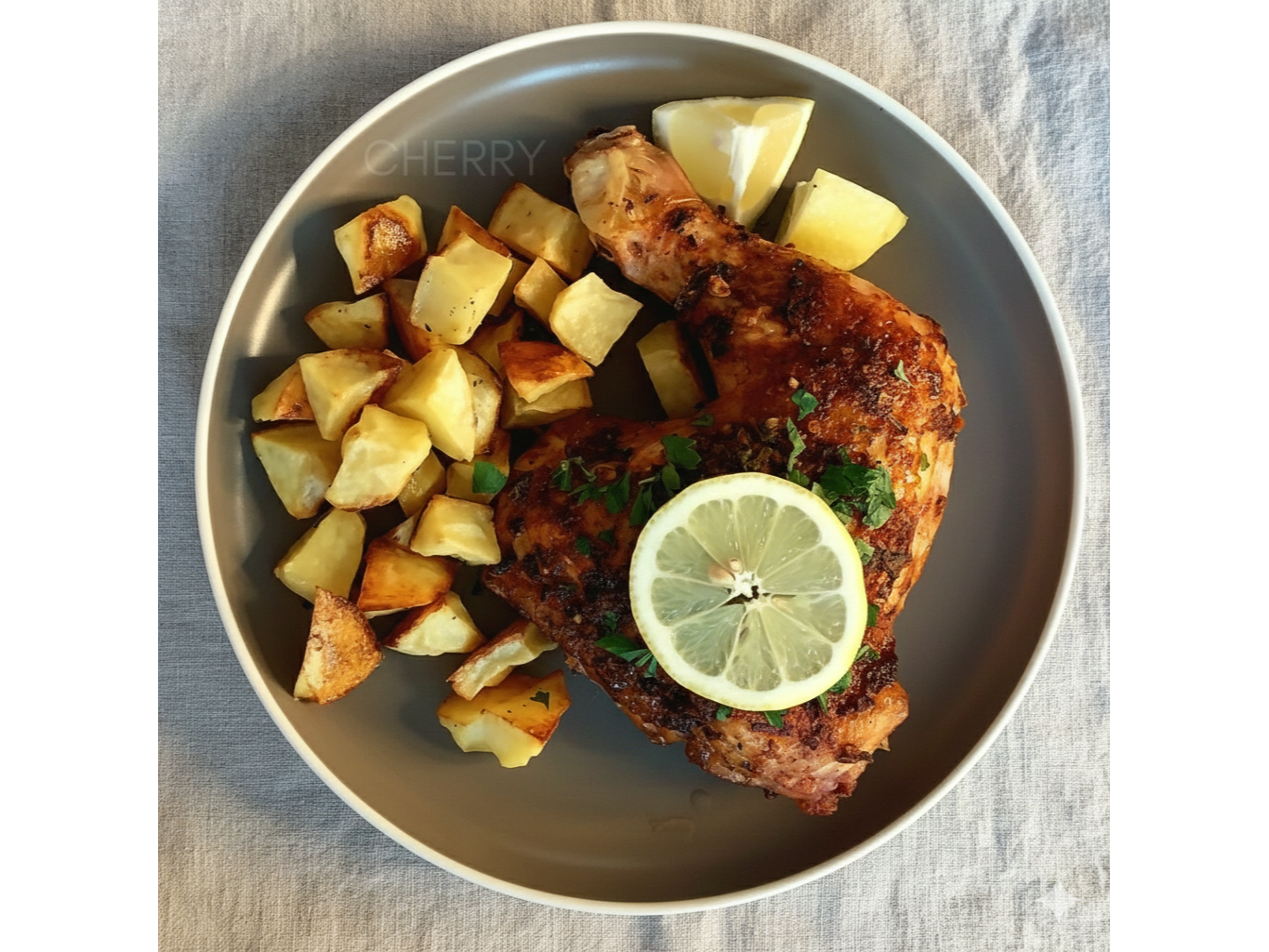 Pollo al horno con guarnición