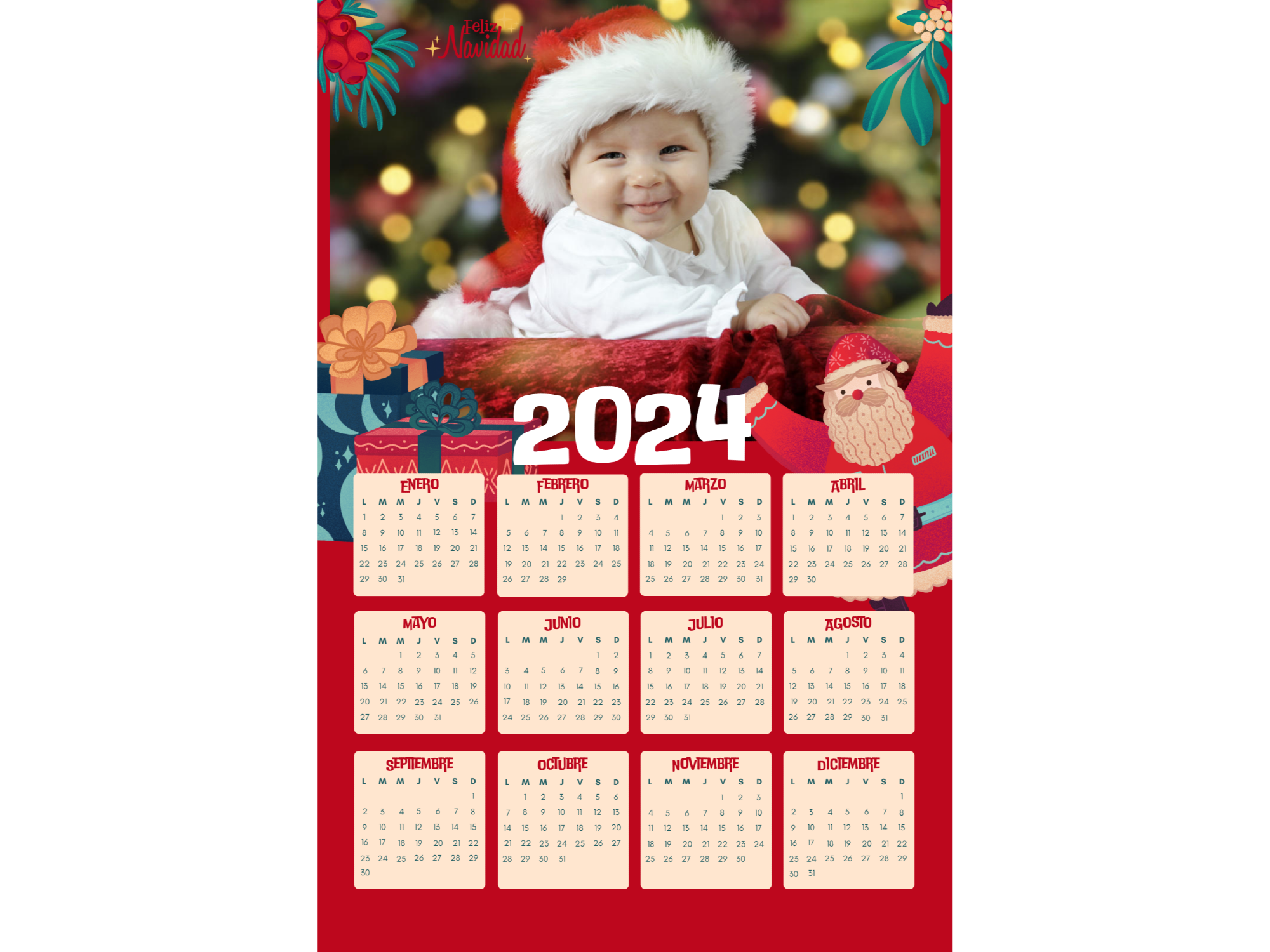 CALENDARIO 12X18 PULGADAS NAVIDAD #1