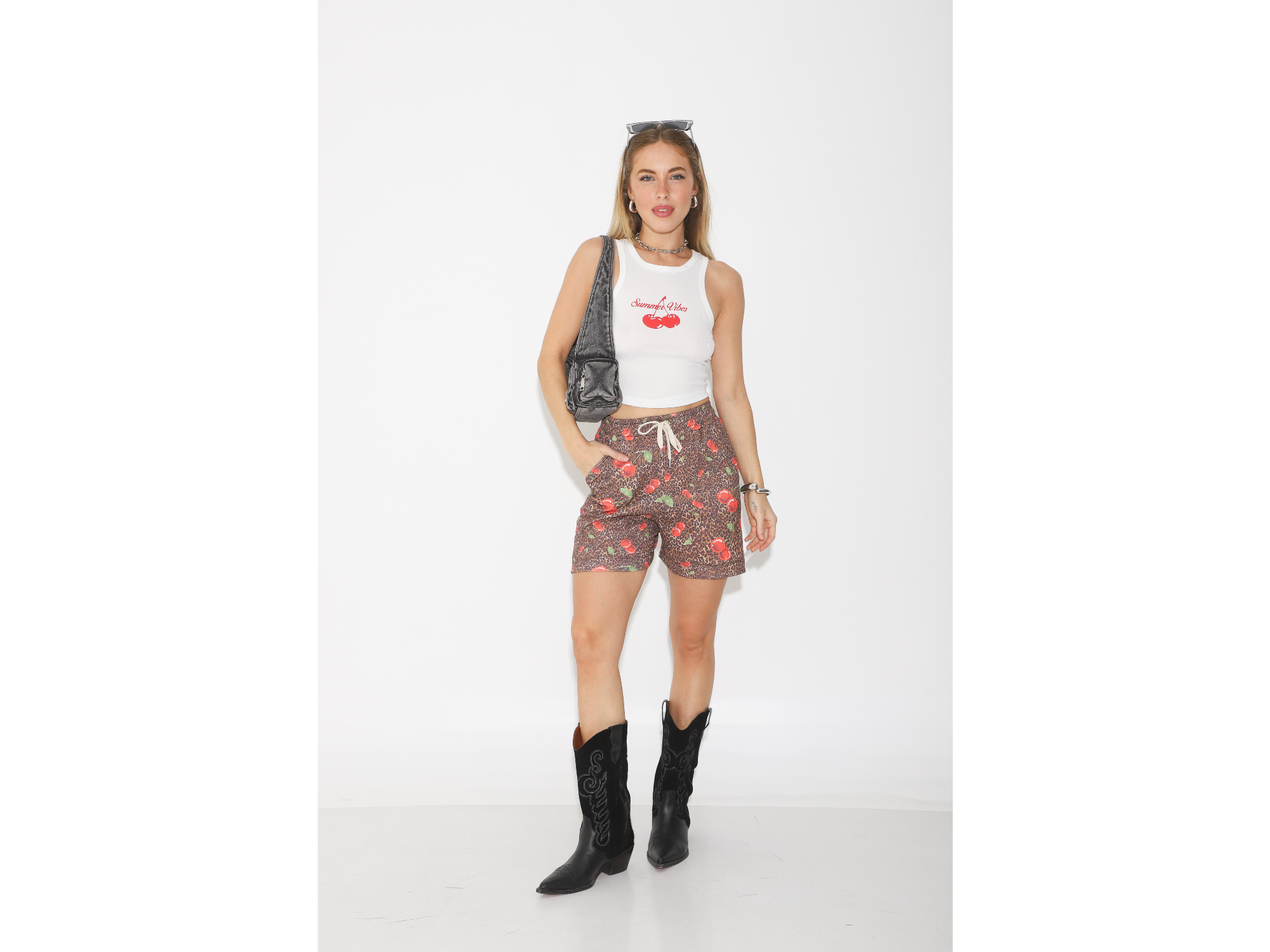 Short waffle Print cerezas