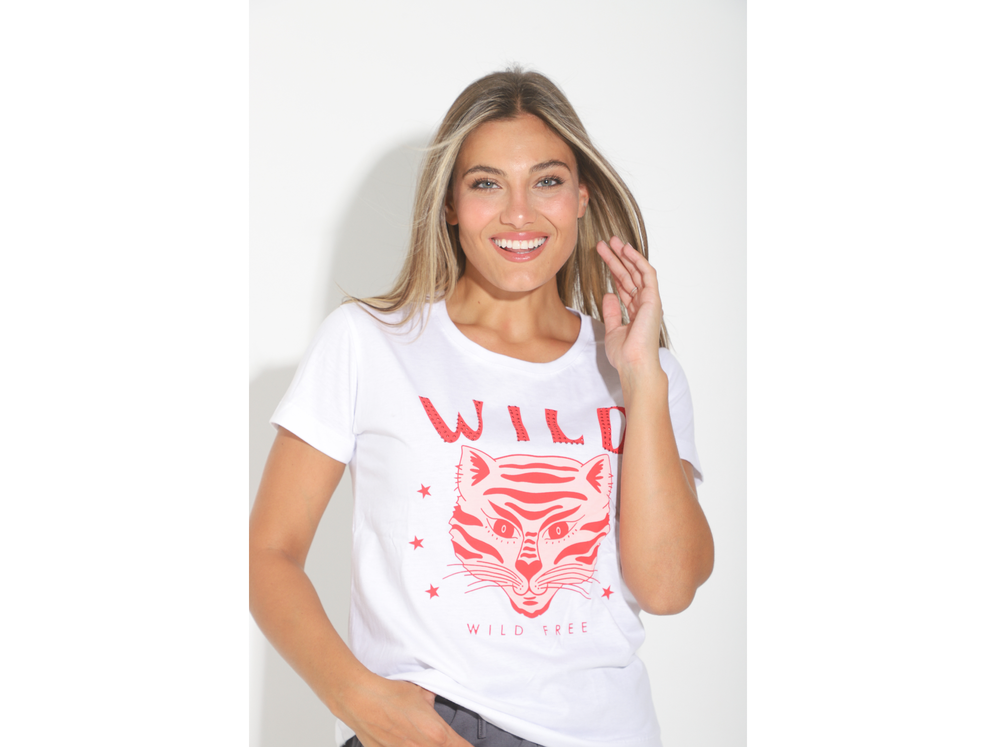Remera wild strass gato