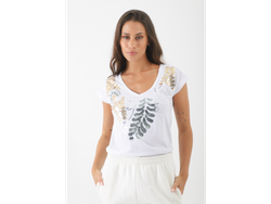 Remera bordada hojas dorado