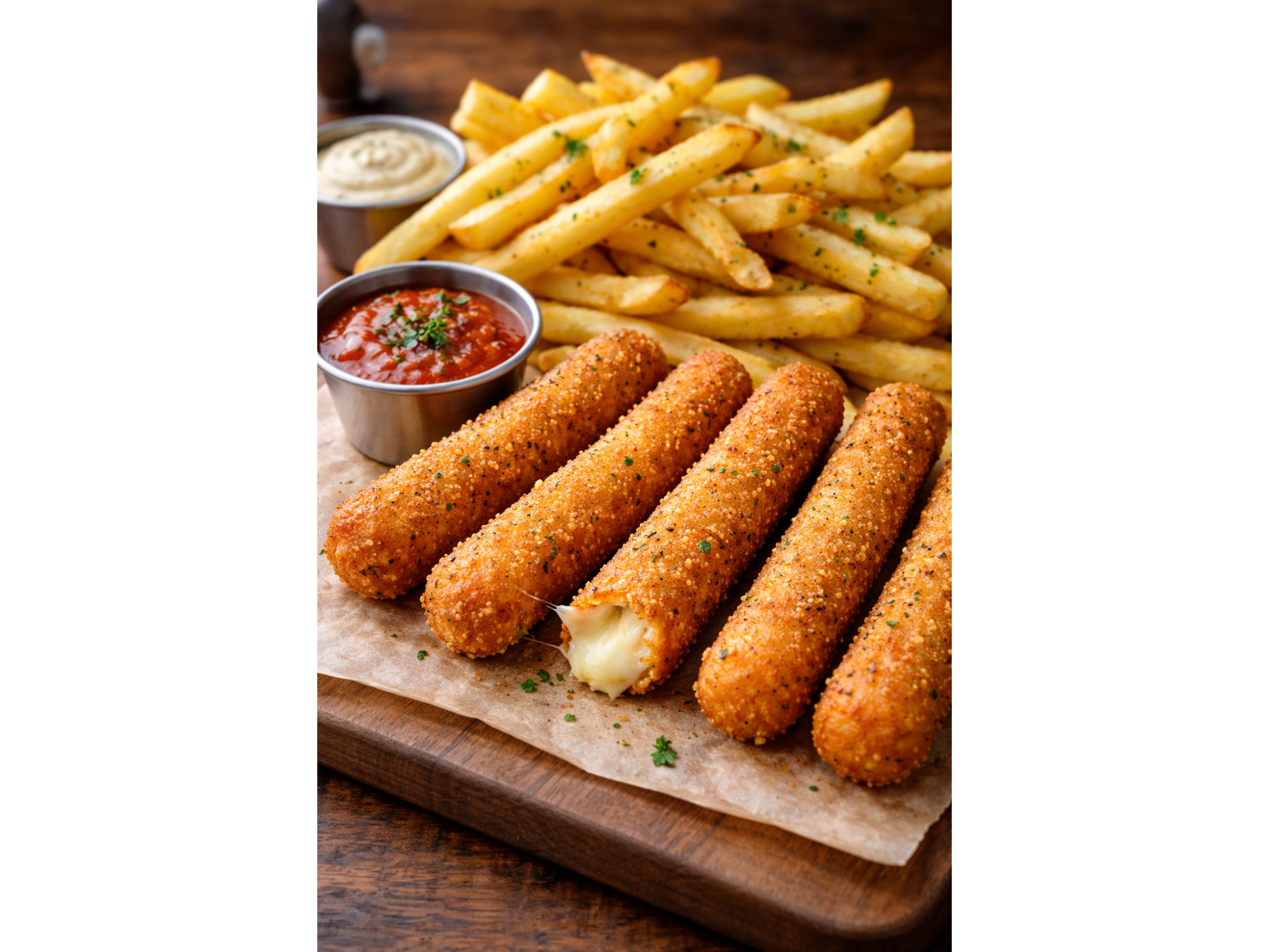 Bastones de muzzarella más porción de papas