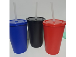 VASO XL 500CC DE PLASTICO CON TAPA PLANA Y SORBETE TRANSPARENTE