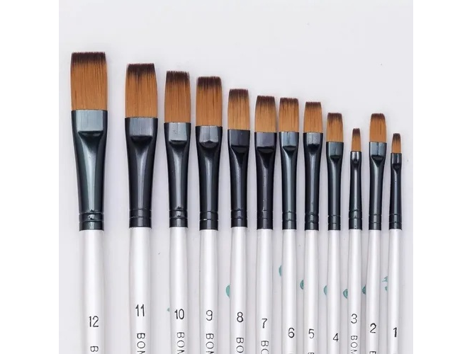 SET 12 PINCELES  PUNTAS  CHATA MANUALIDADES