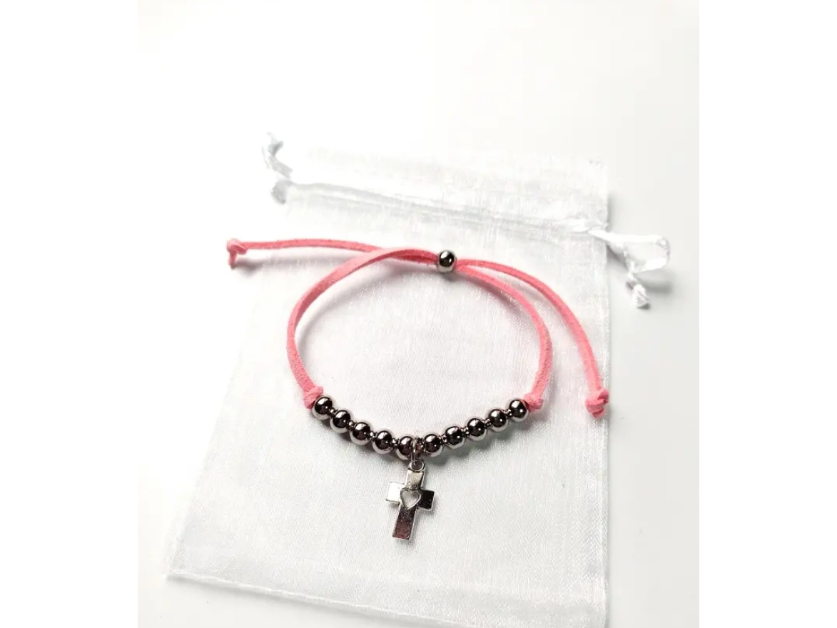 PULSERA CON CRUZ + BOLSA DE TUL  PARA SOUVENIRS COMUNION