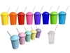 VASO PLASTICO MILK LISO DE COLOR CON SORBETE TRANSPARENTE DESCARTABLE - 330 CC.