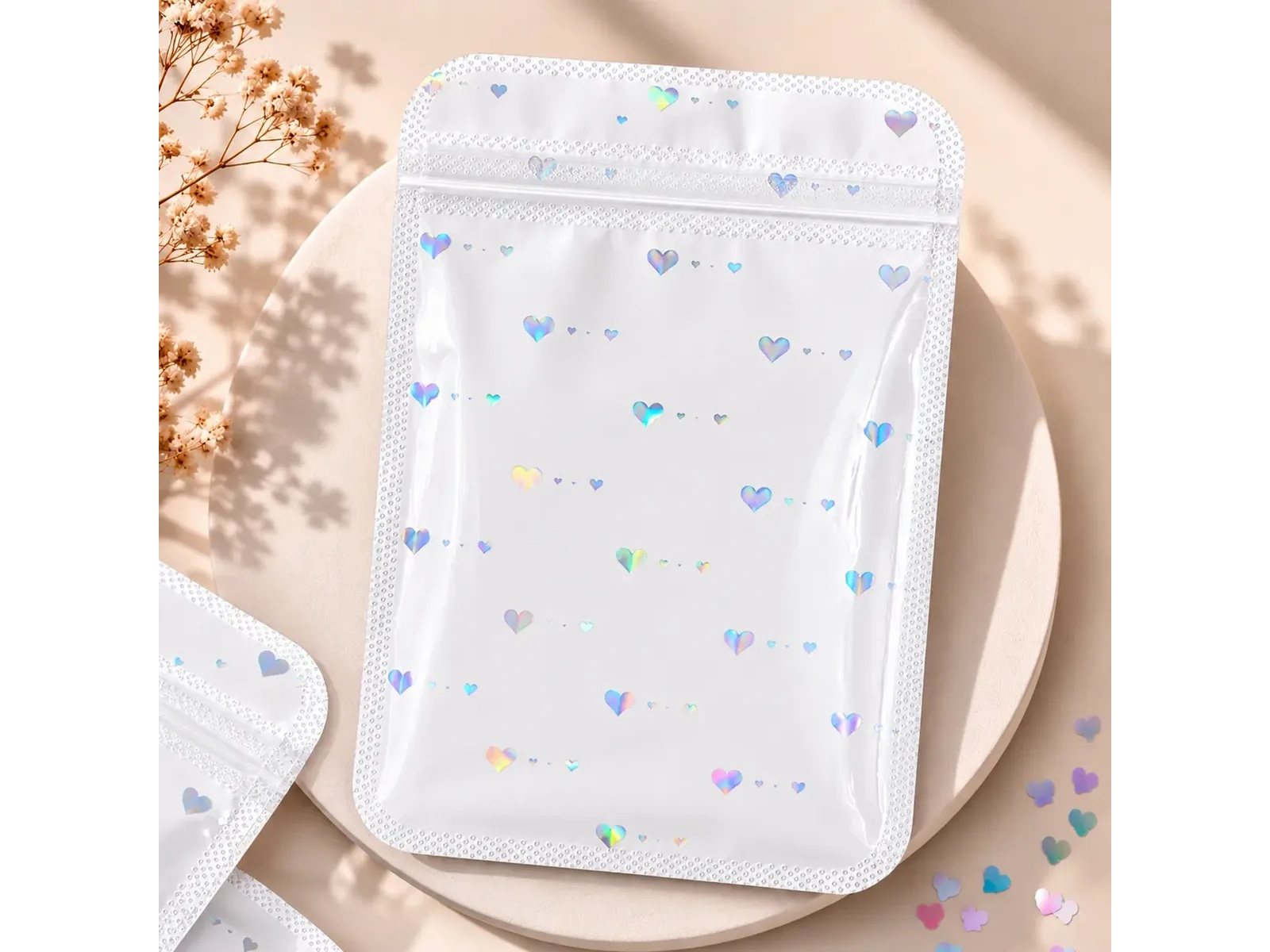PACK  x 25 BOLSAS CON CIERRE HERMETICO 11X13CM BLANCO C/CORAZONES