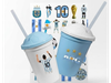 PROMO 20 VASOS MILK TAPA PELOTA CELESTE + 20 STIKERS UV ARGENTINA