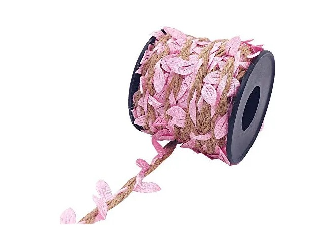 HILO  YUTE CON HOJAS ROSAS IMPORTADO  X 3 METROS