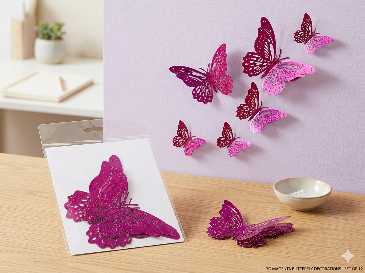 ADORNO MARIPOSA FUCSIA S 3D  X 12 UNIDADES