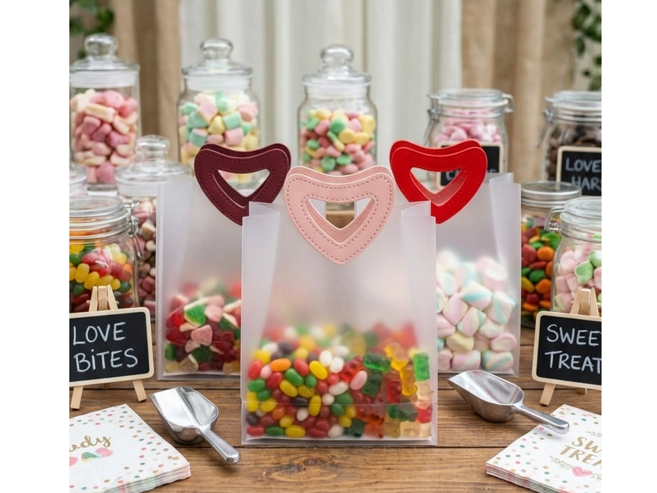 BOLSA C/ MANIJA CORAZON  CUERINA  TRASLUCIDA