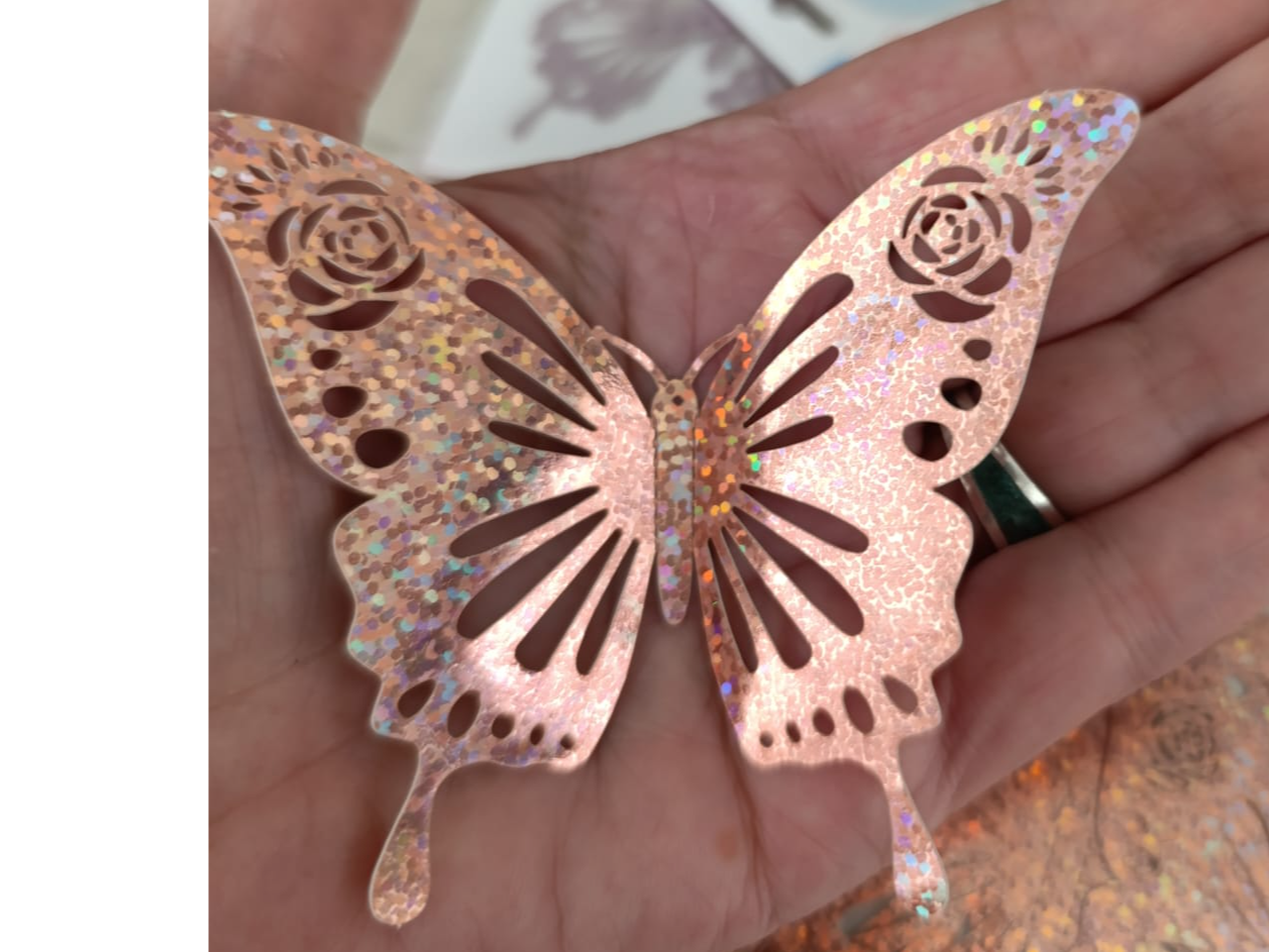 ADORNO MARIPOSA 3D  X 6 UNIDADES - ROSA GOLD