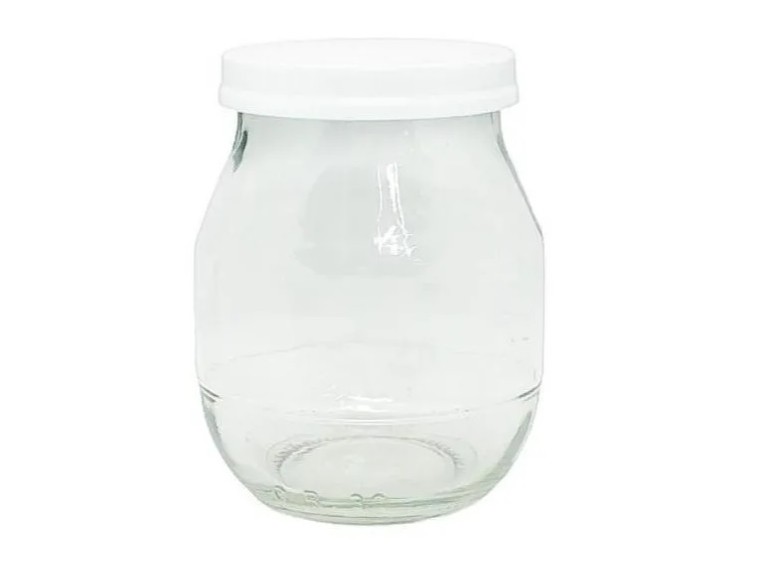 FRASCO DE VIDRIO TIPO YOGURT CON TAPA 200 CC.