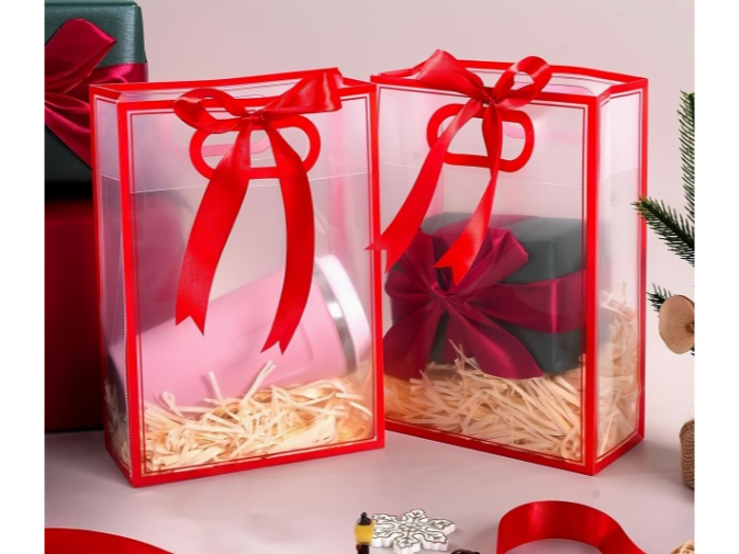 BOLSA P/ REGALOS  PVC IMPORTADAS BORDE ROJO