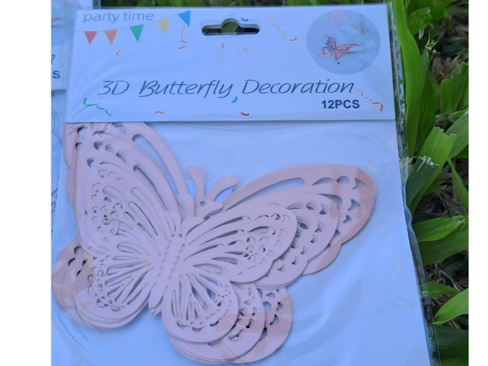 ADORNO MARIPOSA COLORES PASTELES 3D X 12 UNIDADES