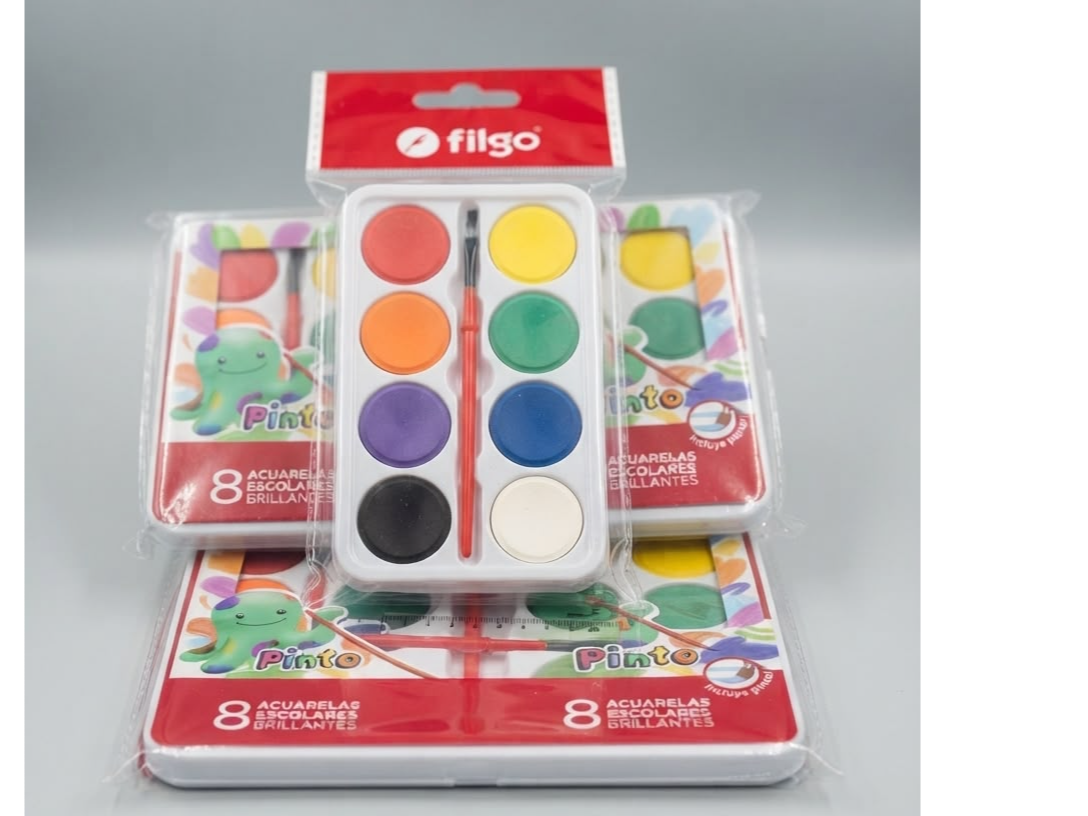 ACUARELAS COLORES CON PINCEL FILGO X 8 COLORES