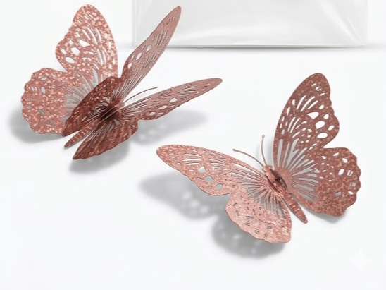 ADORNO MARIPOSA ROSA GOLD  3D  X 12 UNIDADES