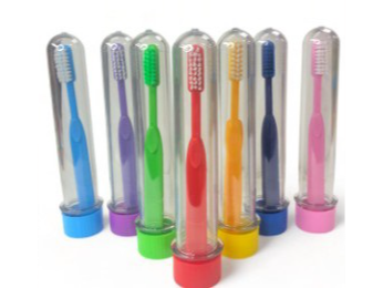 TUBO ACRILICO TRANSPARENTE CON CEPILLO DE DIENTES