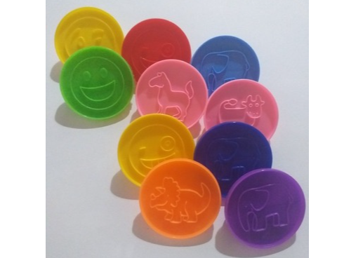 PACK X 10 SELLO PARA MASA - COLORES Y DIBUJOS SURTIDOS 5CM. - 10 UNIDADES