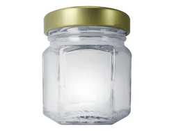 FRASCO DE VIDRIO MINI HEXAGONAL 40 CC. + TAPA METAL