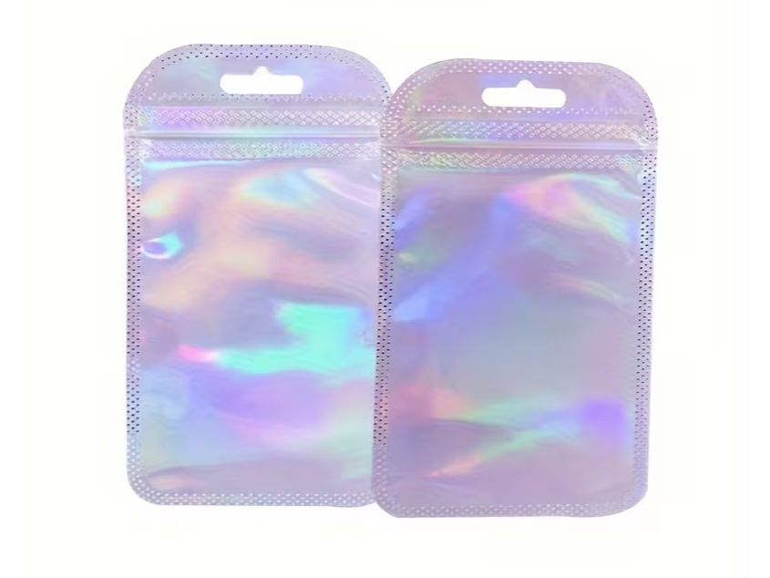 BOLSA  **LILA ** HOLOGRAFICAS  CIERRE HERMETICO