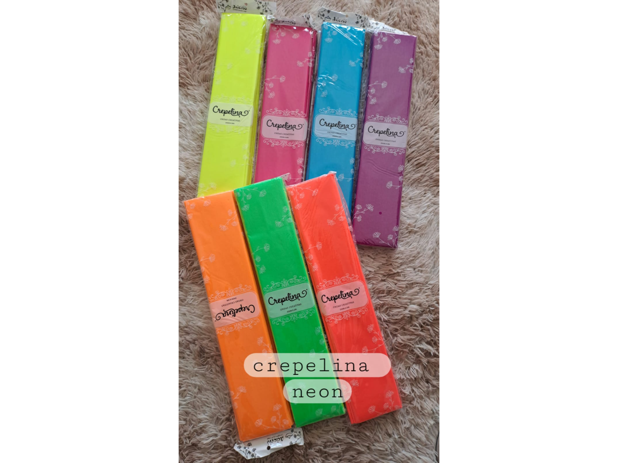 PAPEL CREPE *COLOR NEON* - 10 HOJAS DE 50 x 70 cm -CREPELINA