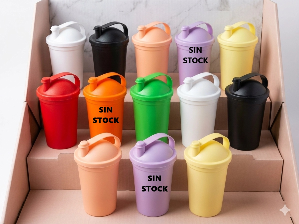 VASO PLASTICO SORBITO CON TAPA TIRITA DE COLOR 330 CC. **HASTA AGOTAR STOCK**