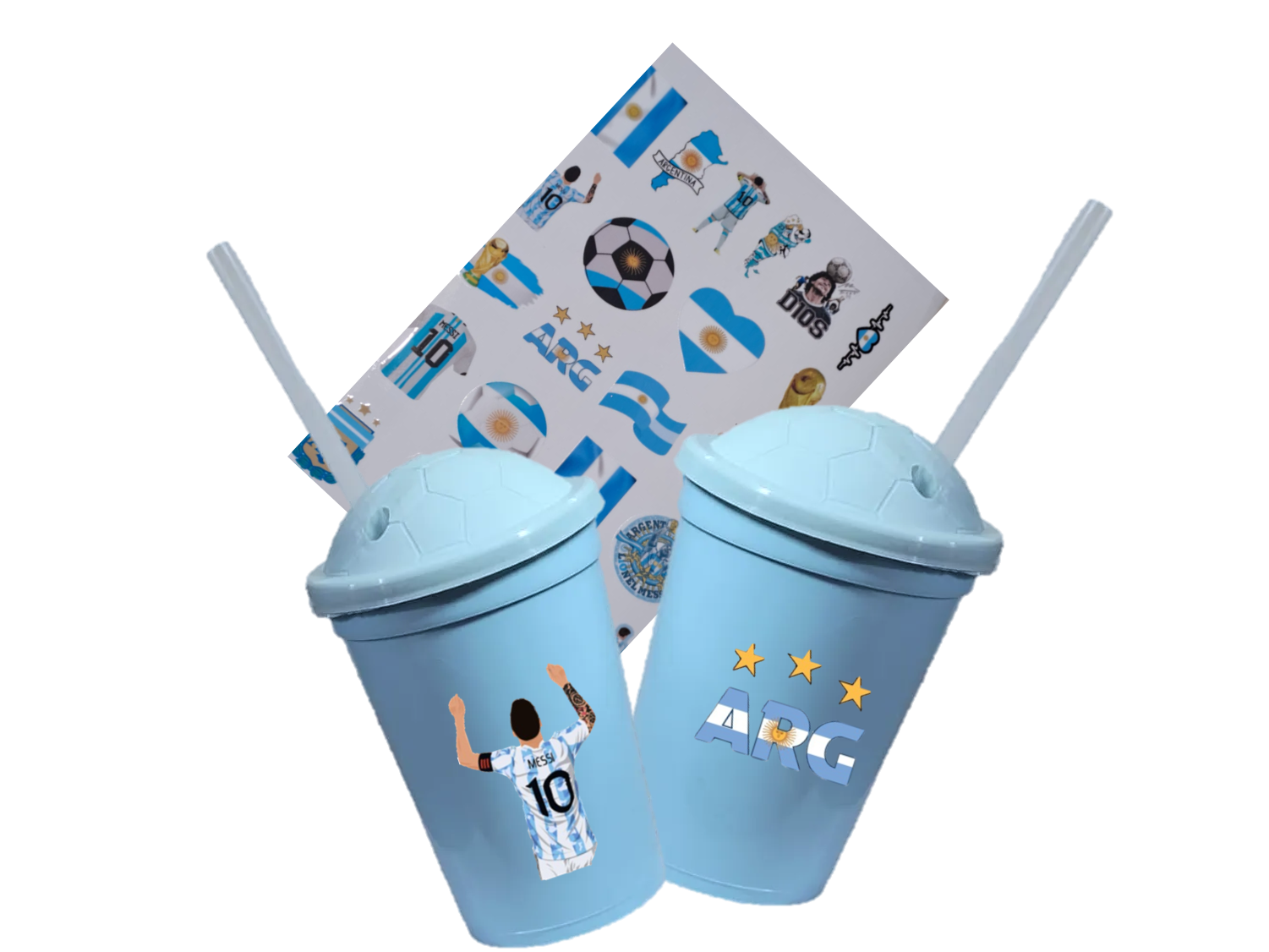 PROMO 20 VASOS   MILK TAPA PELOTA CELESTE + 20 STIKERS UV ARGENTINA