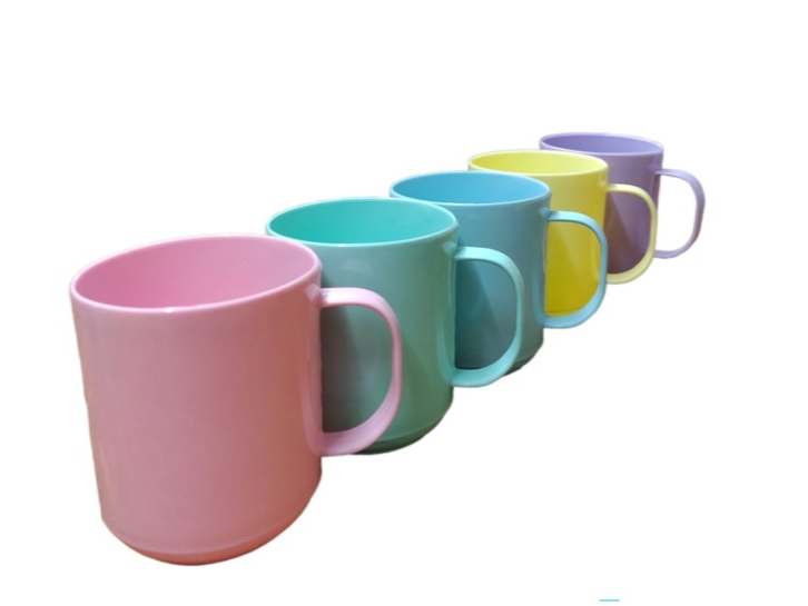 TAZA PLASTICA RESISTENTE COLORES PASTELES 320 CC.