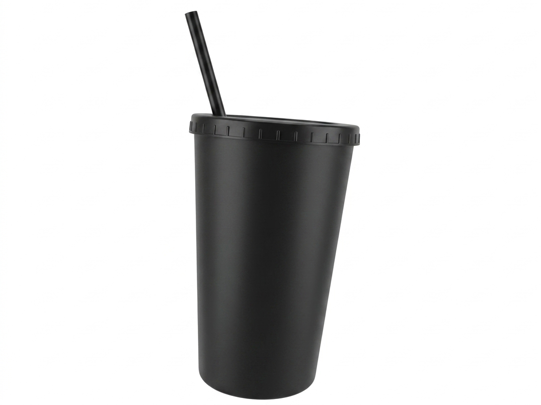 VASO BUM 500CC DE PLASTICO CON TAPA PLANA Y SORBETE