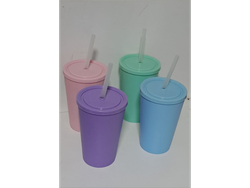 VASO XL 500CC DE PLASTICO CON TAPA PLANA Y SORBETE TRANSPARENTE