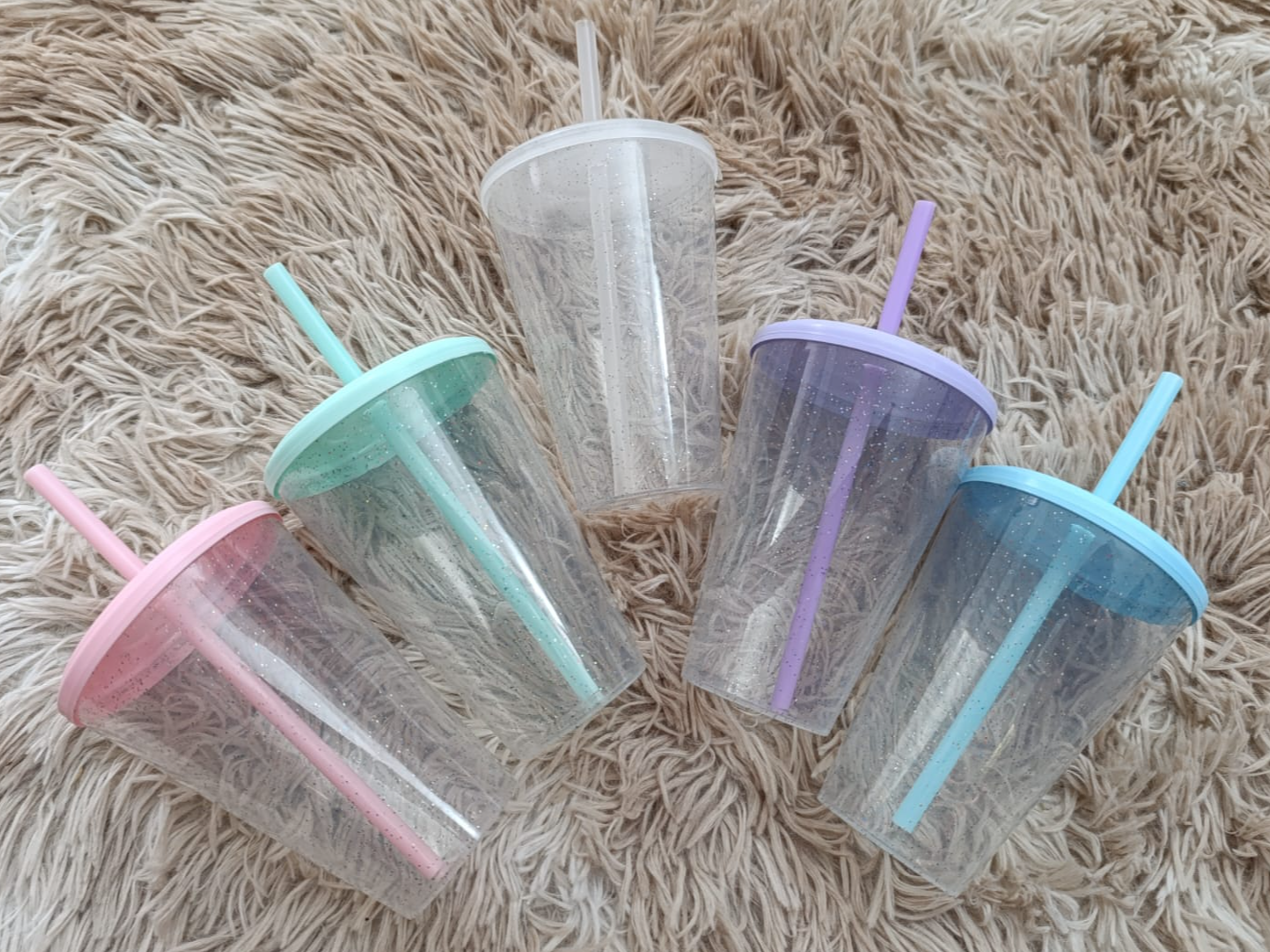 VASO C/ GLITTERS TINI  TAPA  Y SORBETE  420 CC. CONICOS