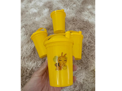 20 VASOS PLASTICO SORBITO CON TAPA TIRITA DE COLOR AMARILLO 330 CC.