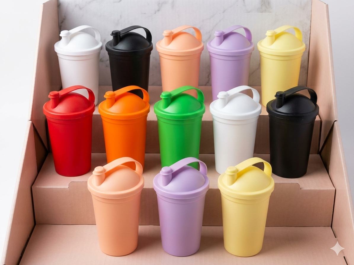 VASO PLASTICO SORBITO CON TAPA TIRITA DE COLOR 330 CC.