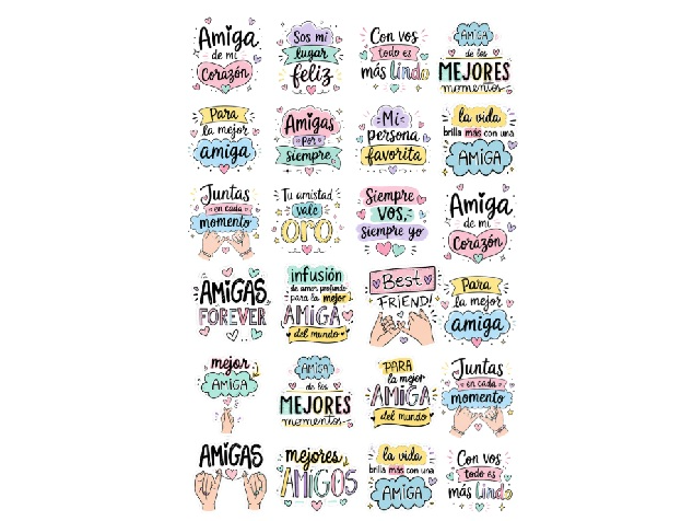STICKERS DTF  - FRASES   AMIGA COLORES PASTELES