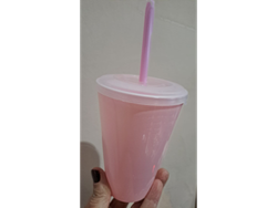 VASO PLASTICO CONICO COLORES PASTELES CON TAPA Y SORBETE AL TONO 420 CC.